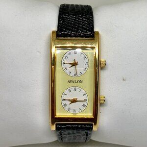 Avalon Dual Time zone gold Tone Quartz Women's Watch 22mm leather running
